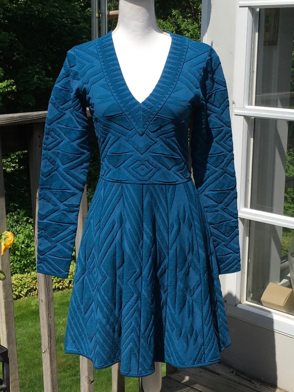 Pretty & feminine fit & flare knit dress by Parker. Gorgeous peacock blue color